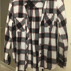 Black, white, maroon long sleeve flannel